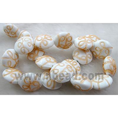 handcraft glass lampwork beads, flat-round, line, yellow