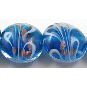 stripe lampwork glass beads, flat-round, mixed color