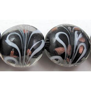 stripe lampwork glass beads, flat-round, mixed color