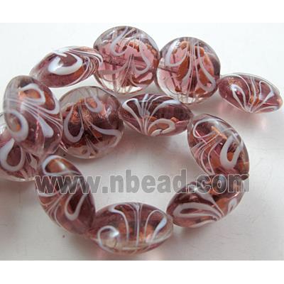 stripe lampwork glass beads, flat-round, purple