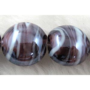 Lampwork glass bead, flat round, purple