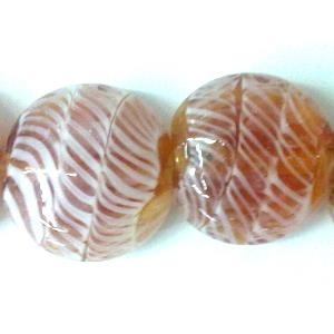 lampwork glass beads, flat-round, line, golden