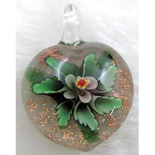 murano style lampwork glass pendant with goldsand, heart, butterfly, mixed color