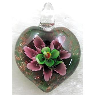 murano style lampwork glass pendant with goldsand, heart, butterfly, mixed color