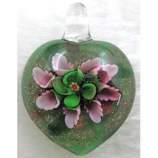 murano style lampwork glass pendant with goldsand, heart, butterfly, mixed color