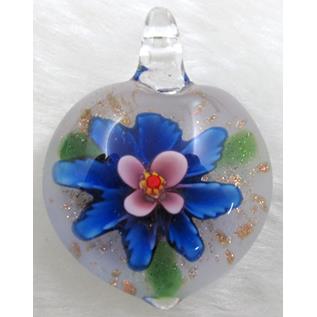 murano style lampwork glass pendant with goldsand, heart, butterfly, mixed color