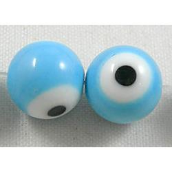 round lampwork glass beads with evil eye, blue