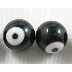 lampwork glass beads with evil eye, round, black