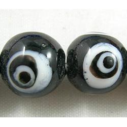 lampwork glass beads with evil eye, round, black