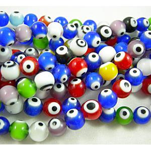 lampwork glass beads with evil eye, flat-round, mixed color