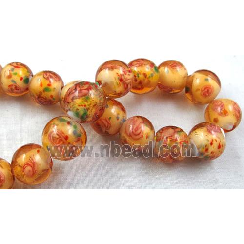 lampwork glass beads, flower, round, yellow