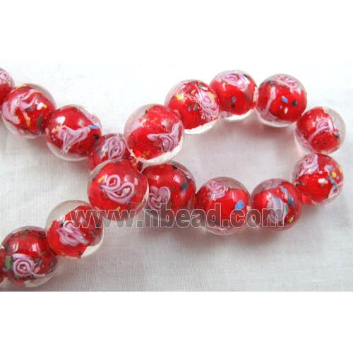 lampwork glass beads, flower, round, red