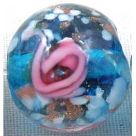 lampwork glass beads, flower, round, aqua