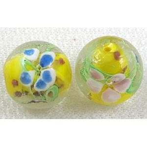 glass lampwork beads with goldsand, round, mixed color