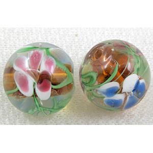 glass lampwork beads with goldsand, round, mixed color