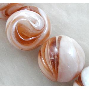 lampwork glass beads, round, coffee