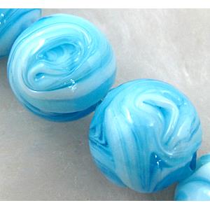 lampwork glass beads, round, aqua