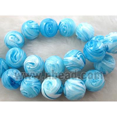 lampwork glass beads, round, aqua