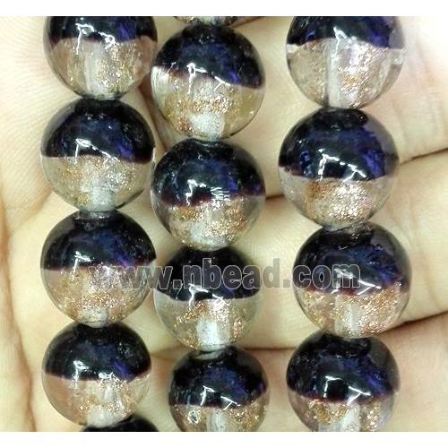 Lampwork glass bead within goldsand, round, double color