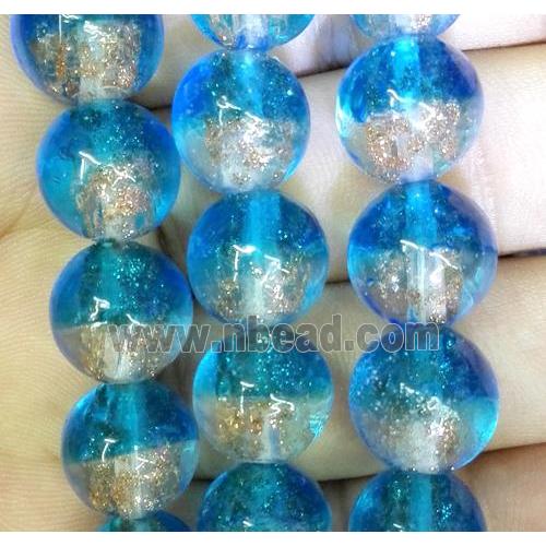 Lampwork glass bead within goldsand, round, double color