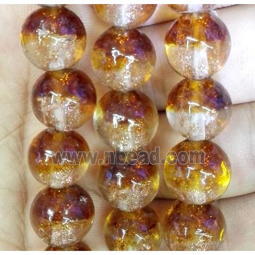 Lampwork glass bead within goldsand, round, double color