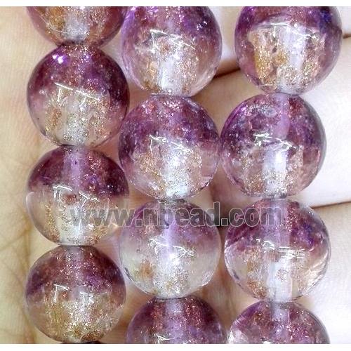 Lampwork glass bead within goldsand, round, double color