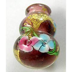 Lampwork Glass Bottle pendant with gold foil and flower, mix