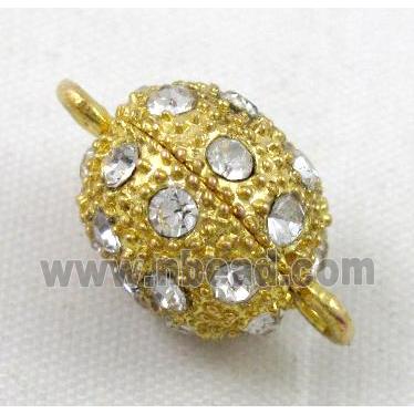 Magnetic alloy Clasp, round paved rhinestone