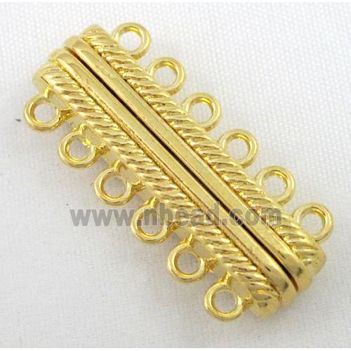 Magnetic alloy connector clasp, gold plated, 6-rows