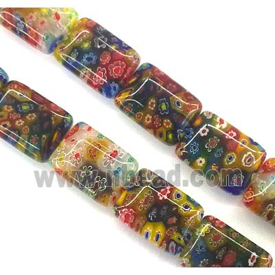 Millefiori glass bead, rectangle, mixed