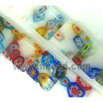 Millefiori glass bead, square, mixed