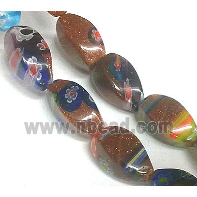 Millefiori glass bead with goldsand, mixed