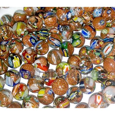 Millefiori glass bead with goldsand, mixed, round