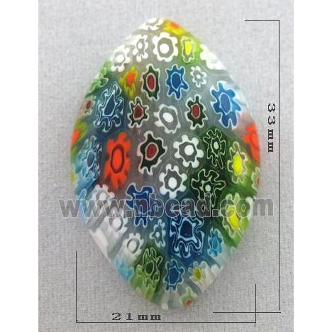 Cabochon, glass bead, Millefiori, multi-flower, flat-back