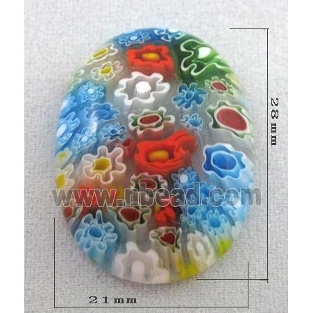 oval Cabochon, Millefiori glass beads, multi-flower, flat-back