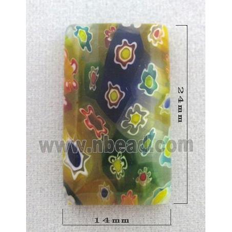 rectangle Cabochon, Millefiori glass bead, multi-flower, flat-back