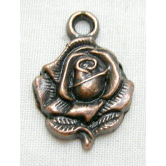 Tibetan Silver Rose flower Pendant Non-Nickel, Antique Red