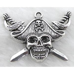 Pirates Charms, Tibetan Silver Skull Pendant non-nickel