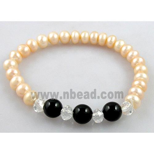 Handcraft Cluster Pearl Bracelet, elastic