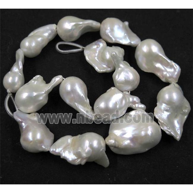 Natural freshwater pearl beads, freeform, white