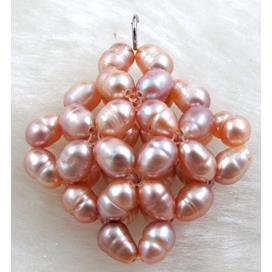 freshwater pearl pendant, cluster, square, handcraft, mixed color