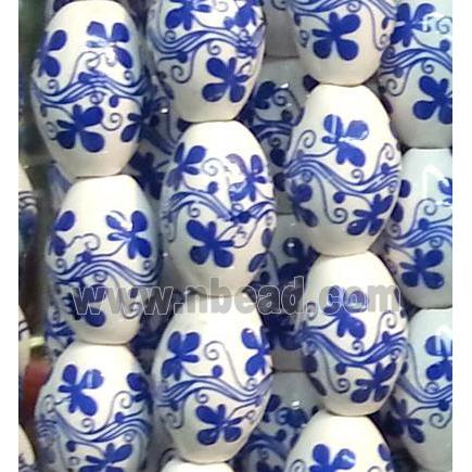 blue and white Porcelain Beads, barrel