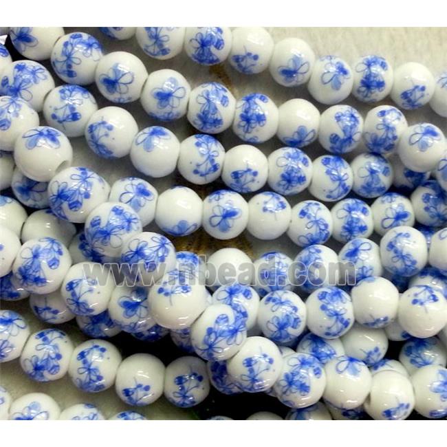 round blue and white porcelain bead