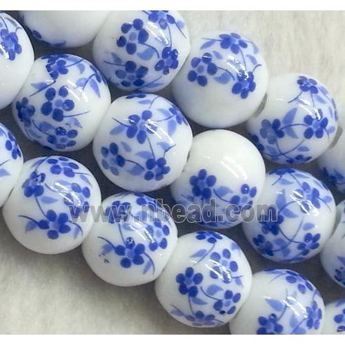 blue and white porcelain bead, round