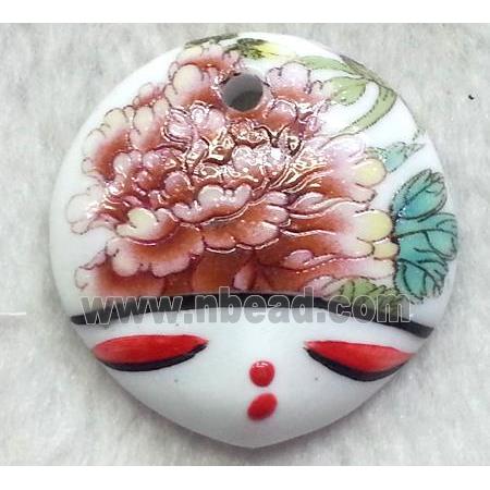 Painted oriental Porcelain pendant