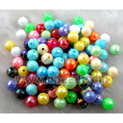 Resin Beads, faceted round, mixed AB-Color