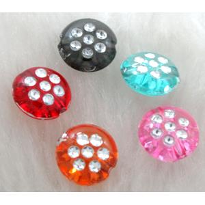 Acrylic Bead, Acrylic Rhinestone diamond, flat round, mixed