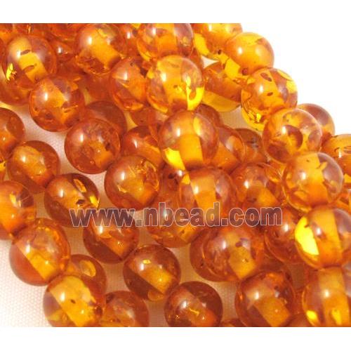 round synthetic Amber beads, golden