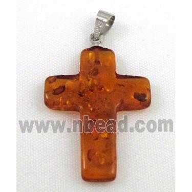 amber pendant, cross, coffee