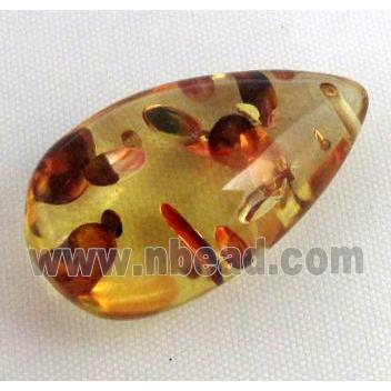 amber pendant, teardrop, yellow